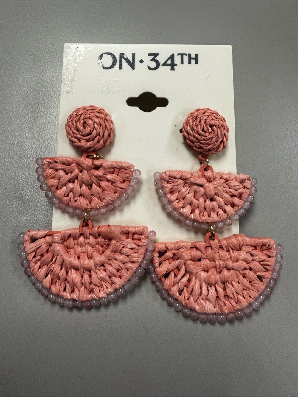 ON·34TH Pink Raffia Tiered Fan Drop Earrings